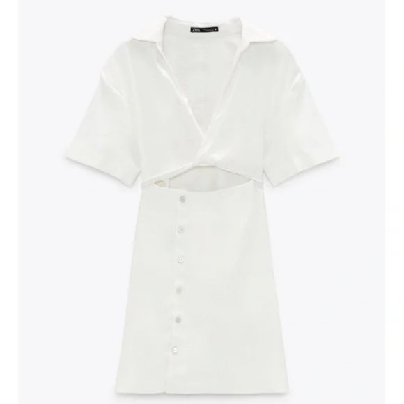 ZARA CutOut Linen Blend Collared Button Dress - Picture 12 of 15